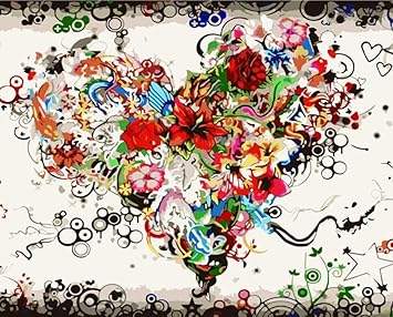 Pandawdd Paint By Numbers Flowers Heart Shaped Flowers For Adults And Kids Diy Oil Painting Gift Kits Unframed Pre Printed Canvas Art Home Decoration 16x20 Inch Amazon Co Uk Toys Games
