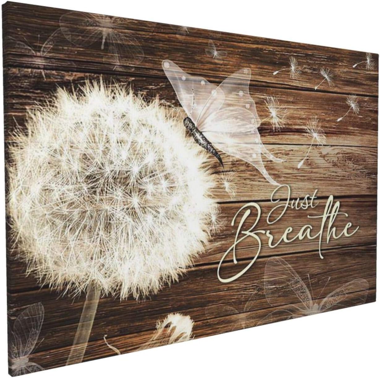 Canvas Wall Art For Bathroom Decor Just Breathe Wall Art Dandelion Butterfly Pictures Rustic White Floral Giclee Print Painting Wall Decor Framed Modern Artwork For Bedroom Living Room 16x24inch