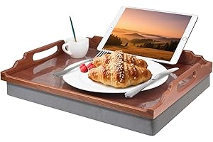 DRELIFAM Lap Desk with Cushion,Wooden Bed Tray Table for Eating,Lap Tray in Recliner,Breakfast Tray,TV Dinner Bed Food Trays 