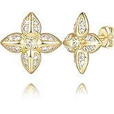 Lamdesa 14k Gold Earrings for Women Gold Studs Earrings for Women Flower Stud Earring for Womens Studs with Cubic Zirconia Bold Beauty with Artistic Flower Floral Stud Earring for Women