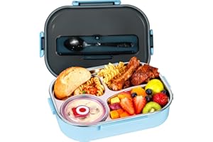 1.5L 4-Compartment Stainless Steel Bento Lunch Box with Soup Container Meal Prep Lunch Containers, Leakproof Food Storage Box