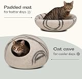 MEOWFIA Cat Cave Premium Felt Cat Bed Merino Wool Light Grey Large view 3