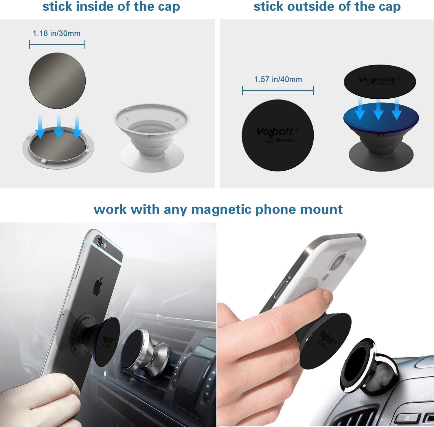 volport Self Adhesive Metal Plate Round for Magnetic Car Mount Phone Holder & Expanding Collapsible Grip: 40 mm Thin Sticky Circle Magnetic Disc Replacement for Popsocket Phone Case - Image 3