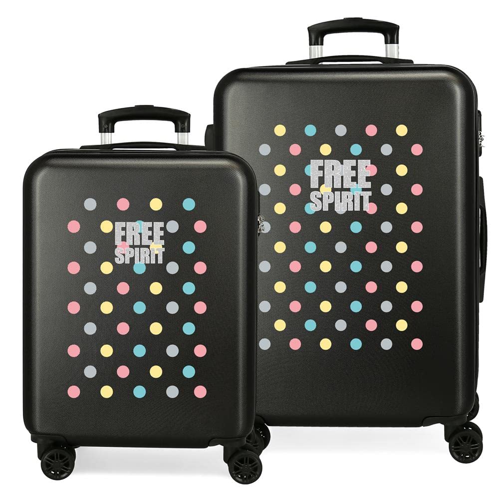 Movom Free Dots Black Luggage Set 55/68 cms Rigid ABS Combination lock 104L 4 double wheels Hand Luggage