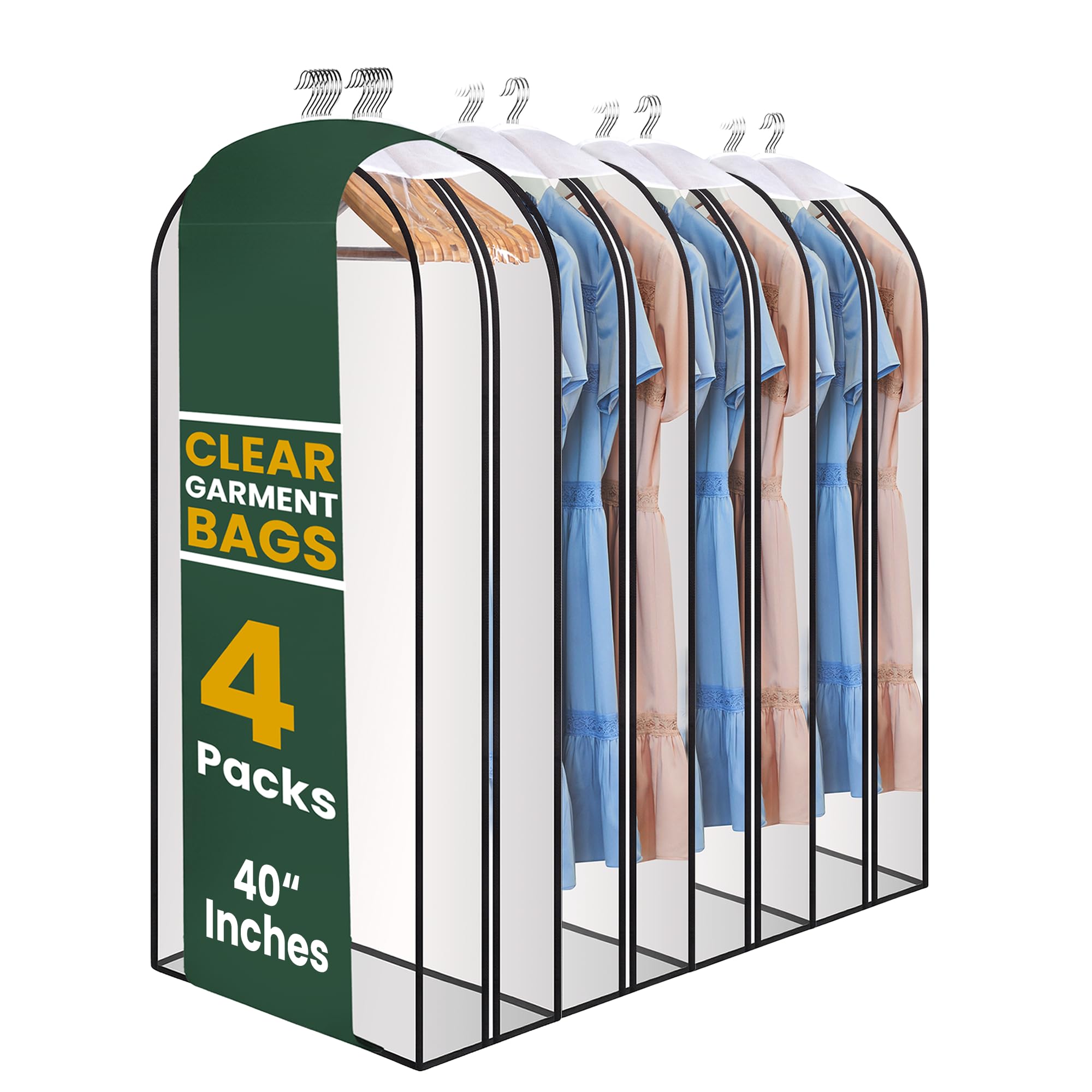Photo 1 of Clear Garment Bags for Clothes Storage - 4-Pack Plastic Hanging Covers and Clothing Protectors, Long Dress Suit Jacket Closet Cover Dust Proof Garment Bag Set for Organized Wardrobe Storage (40")