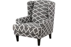 GULI Wingback Chair Cover 2-Piece, Wing Chair Covers Armchair Chair Slipcovers Spandex Sofa Cover Furniture Protector Machine Washable Removable for Living Room,Bedroom,Hotel(Grey)