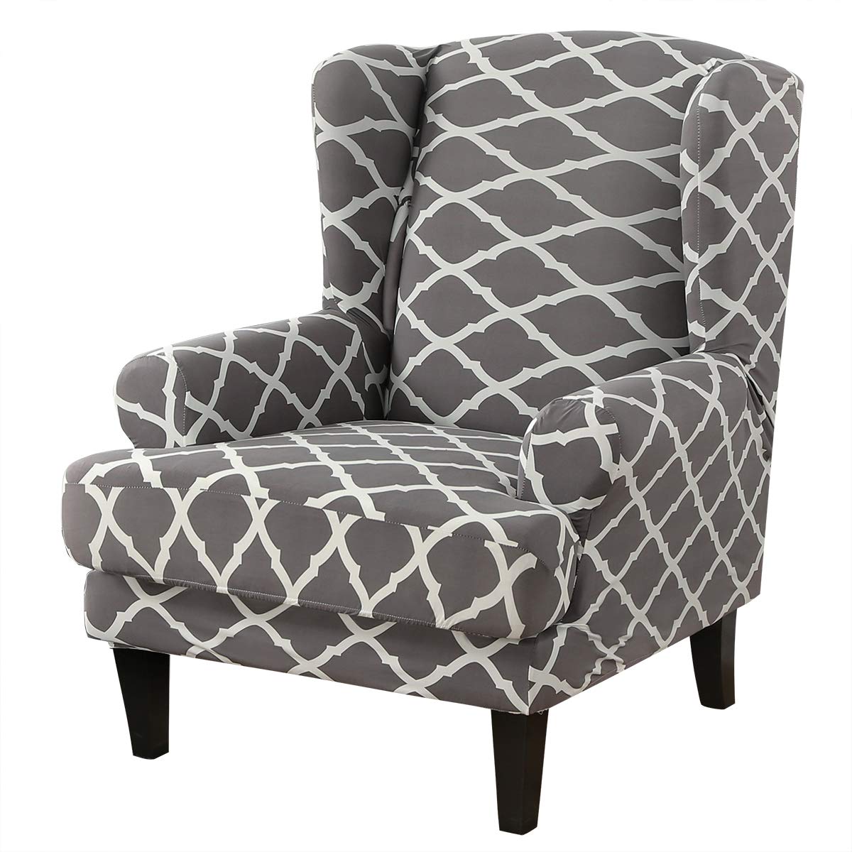 ele ELEOPTION Wingback Chair Cover 2-Piece Stretch Jacquard Wing Chair Cover Twill Wing Chair Slipcover Solid Colour Armchair Cover Washable & Anti-wrinkle Sofa Cover Furniture Protector