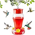 Hummingbird Feeders for Outdoors Hanging 16 OZ Leak-Proof Plastic Red Hummingbird Feeder with Ant Moat & 3 Feeding Ports 1 Pack Wide Mouth Bird Feeder for Outside