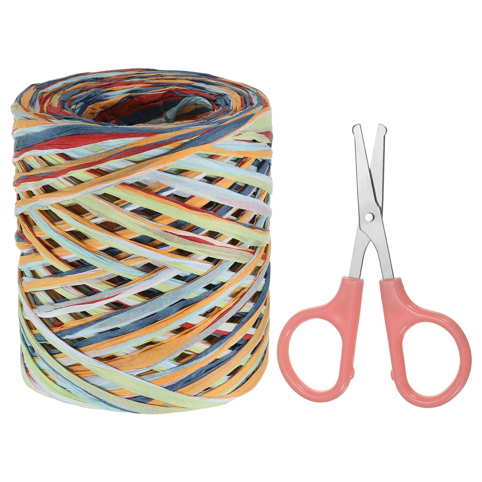 PATIKIL Raffia Paper Craft Ribbon Assortment Kit, Natural Raffia String with Scissor for Gifts, Flower Bouquets, Decoration, Orange/Red, 218 Yards