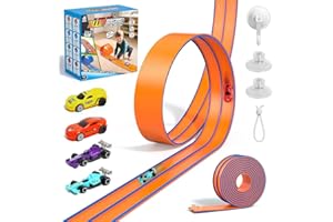 Flex Tracks 15 Ft Flexible Race Car Track for Kids with 2 Suction Cups, Race Car Ramp Track Compatible with Diecast 1/64th Ca