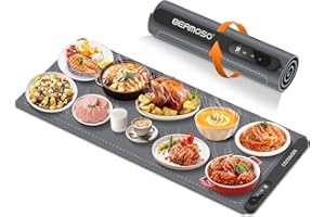 BERMOSO Food Warming Mat with Graphene Technology - Extra Large Electric Warming Tray 36"x16",Adjustable Heating 6-Temp & 6H Timer,Portable Silicone Rollable Food Warmers for Parties Buffet,Catering,Daily Use
