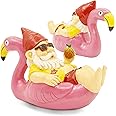Flamingo Gnome - Garden Gnome on Flamingo - Funny Outdoor Decor - UV-Protected Polyresin - Yard Art Statue