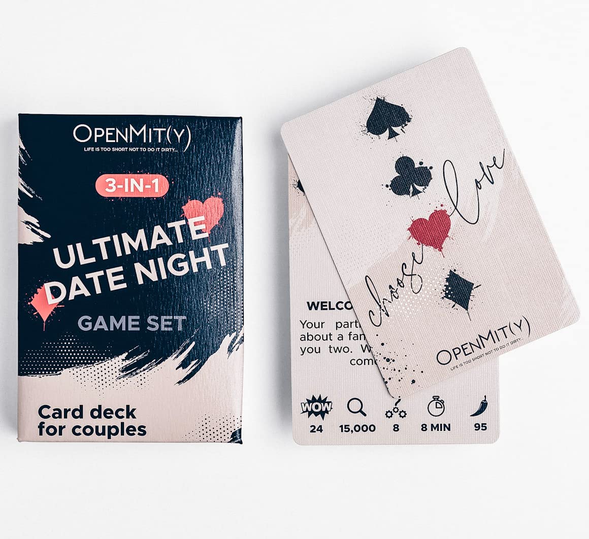 OpenMity 3-in-1 Ultimate Date Night Game Set - Includes 52 Cards & 2 Jokers - Play 3 Special Card Games - Fun Activity for Couples - Exciting Gift for Engagement, Anniversary, Wedding, Valentine’s