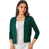 Women's Cropped Open Front Knit Cardigan V-Neck 3/4 Sleeve Lightweight Bolero Short Shrugs Sweaters Tops