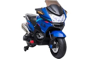 Aosom 12V Kids Electric Motorcycle with Training Wheels, Battery Power Ride on Motorbike, High-Traction at 3.7 Mph Top Speed, with Light Music, Blue