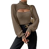 SISKIN Ribbed Long Sleeve Tops for Women Fitted Fall Pullover Sweaters Cut Out Turtle Neck Sweater Sexy Fall Outfits Khaki M