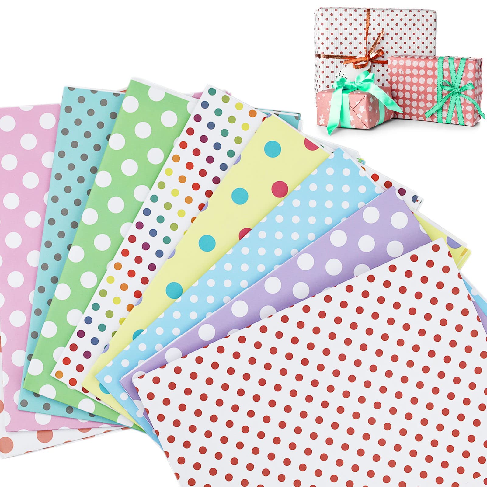 10 Sheets Polka Dot Birthday Wrapping Paper Gift Wrapping Paper Colorful Folded Gifts Wrap Paper