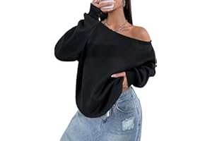 Remidoo Womens Off Shoulder Sweatshirt Drop Shoulder Oversized Long Sleeve Pullover Top