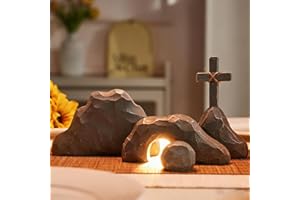 Empty Tomb Easter Decor with Cross, Easter Empty Tomb Resurrection Scene for Christian Decoration, Realistic Rock Resin Sculp