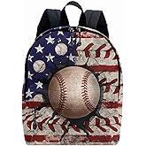 ROVOZAR American Flag Baseball School Backpack for Boys Bookbag, 16 Inch USA Sports Theme Laptop Back Pack for School Travel Hiking Camping