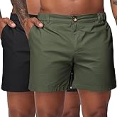 Oymyakon Men's 6 Inch Shorts Casual Cotton Flat Front Chino Shorts Summer Elastic Waist Pull On Short with Pockets