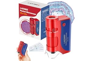 LAKWAR 60x-120x Mini Pocket Microscope for Kids Adults, Portable Handheld Microscope with Microscope Slides, Miniscope Portable Microscope for Kids Little Scientist Students School Minilabsters Education