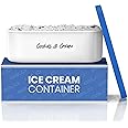 BALCI - Ice Cream Container - 2 Quart - Perfect Reusable Freezer Storage for Homemade Ice Cream Tubs for Sorbet, Frozen Yogurt and Gelato! - Flexible Silicone Lids, Long Scoop, Stackable - Blue