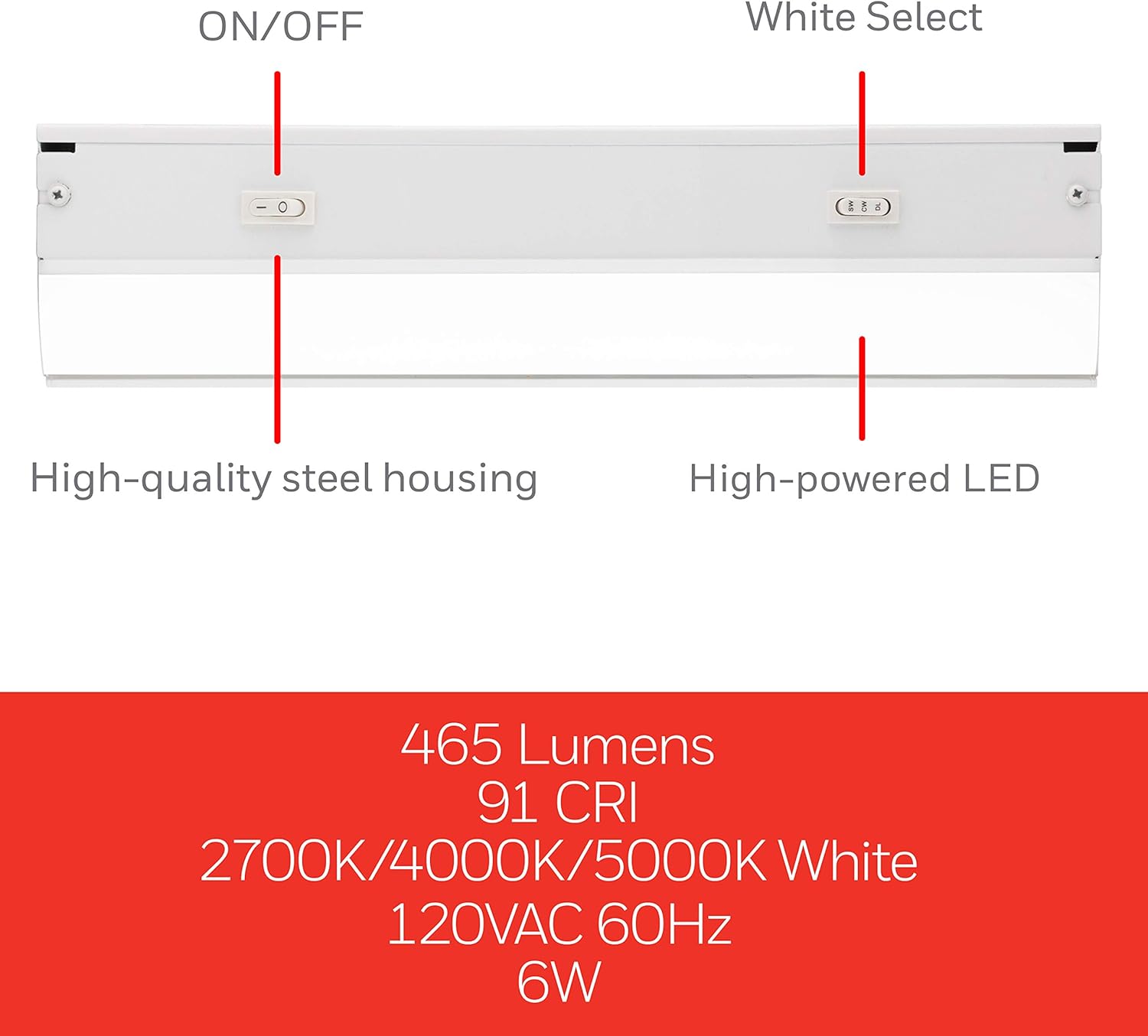 UltraPro 12in. Direct Wire LED Light Fixture, Selectable White, Selectable Brightness, LED Light Strip, Under Cabinet Lighting, 45366: Home Improvement