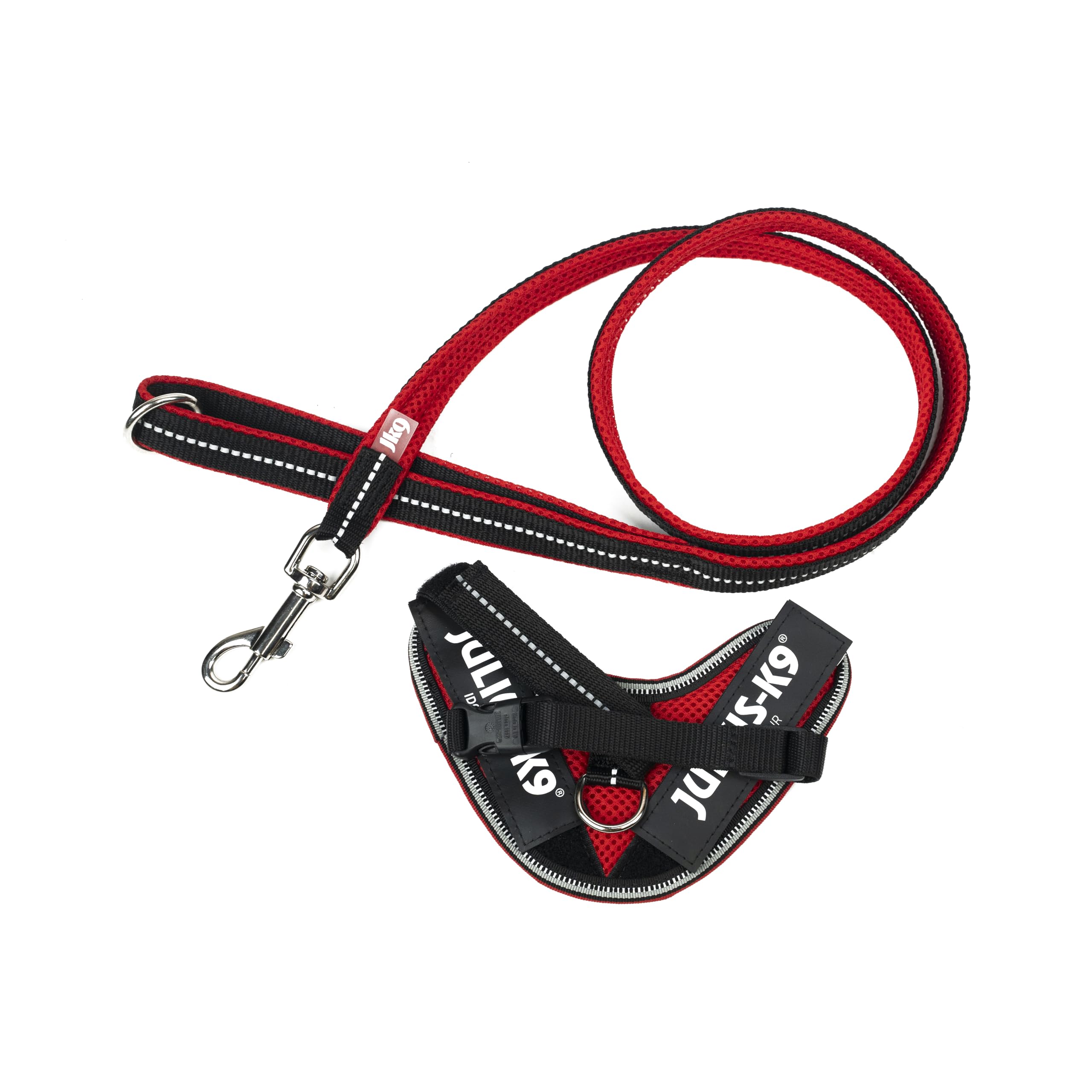 IDC Powair Bundle - IDC Powair Harness, Size: 3XS/Baby 1, Red + IDC Powair Leash, Size: 1,2 m with Handle and Small Carabiner, Red
