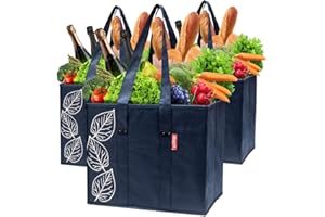 Planet E Reusable Foldable Grocery Shopping Bags with Reinforced Bottoms (Pack of 3, Navy)