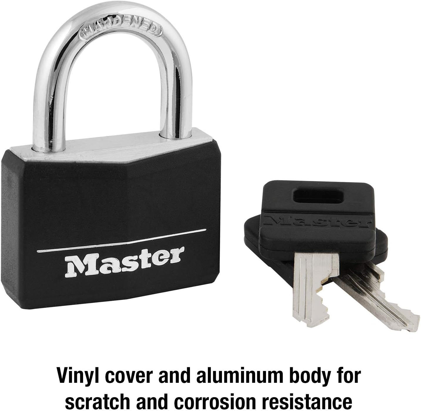 Master Lock 141D Covered Aluminum Keyed Padlock, 1 Pack, Black - Master Lock Solid Body Aluminum Padlock - 