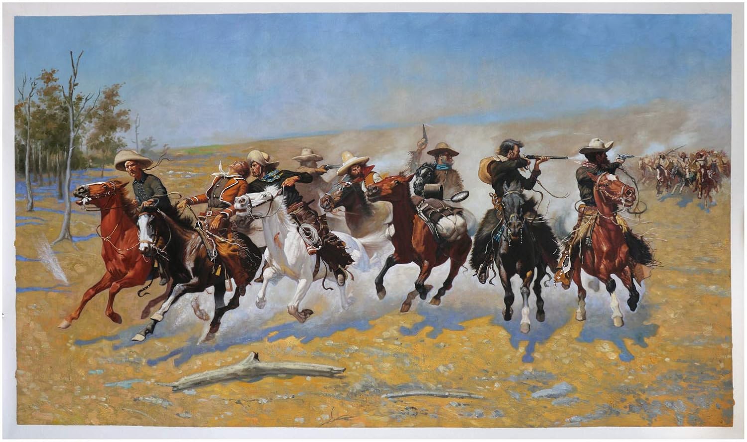 Frederic Remington A Dash for The Timber Hand-Painted Oil Painting Reproduction,Cowboy Picture,Native American Battle Scene,Southwest Art (30 x 53 inches)