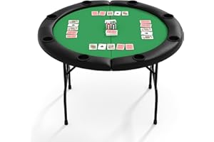 Garvee 48" Round 8 Player Folding Poker Table with Casino-Grade Felt & Cup Holders, Padded Armrest Card Table for Texas Holde