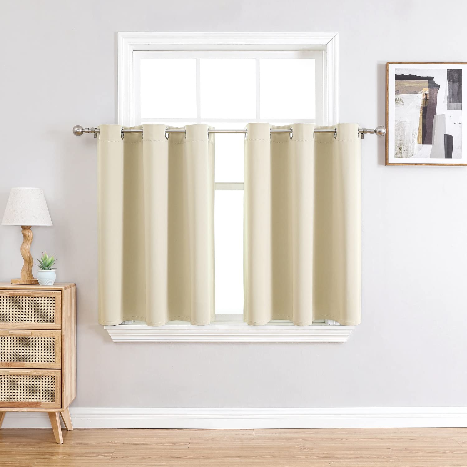 Photo 1 of ChrisDowa Small Window Curtains for Kitchen and Bedroom - Grommet Short Thermal Insulated Room Darkening Curtains (2 Panels, Beige, 36 x 24 Inch)