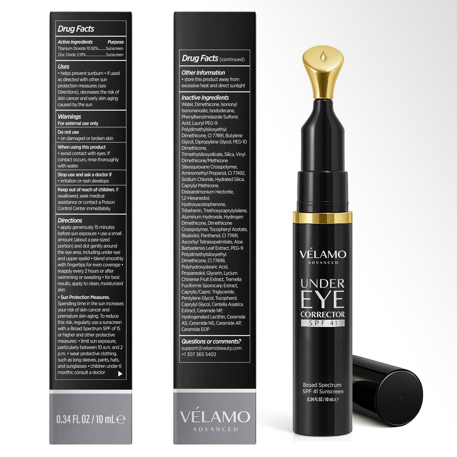 VELAMO ADVANCED Luminous Eye Corrector SPF 41: Under Eye Color Corrector for Dark Circles, Fine Lines & Puffiness - Hydrating Anti Aging Eye Cream with Ceramides Complex - Medium, 0.34 FL OZ/10mL