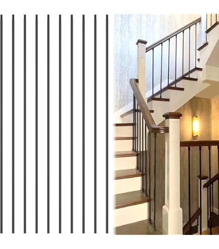 Therwen Set Of 10 Wrought Iron Balusters, Hollow Plain Bar Balusters