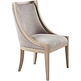 Martha Stewart Farmhouse Dining Room Chair, Recessed Arm Chair for Bedrooms, Nailhead Trim, Solid Wood Legs, Upholstered Read