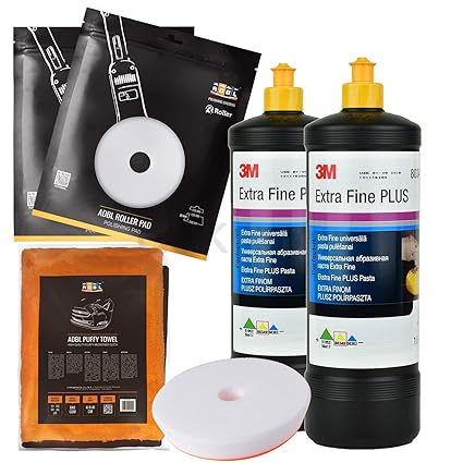 3M Extra Fine Plus Schleifpaste Schleifpolitur 80349 + ADBL Polierpad + ADBL Mikrofasertuch I 5-teiliges PolierSet