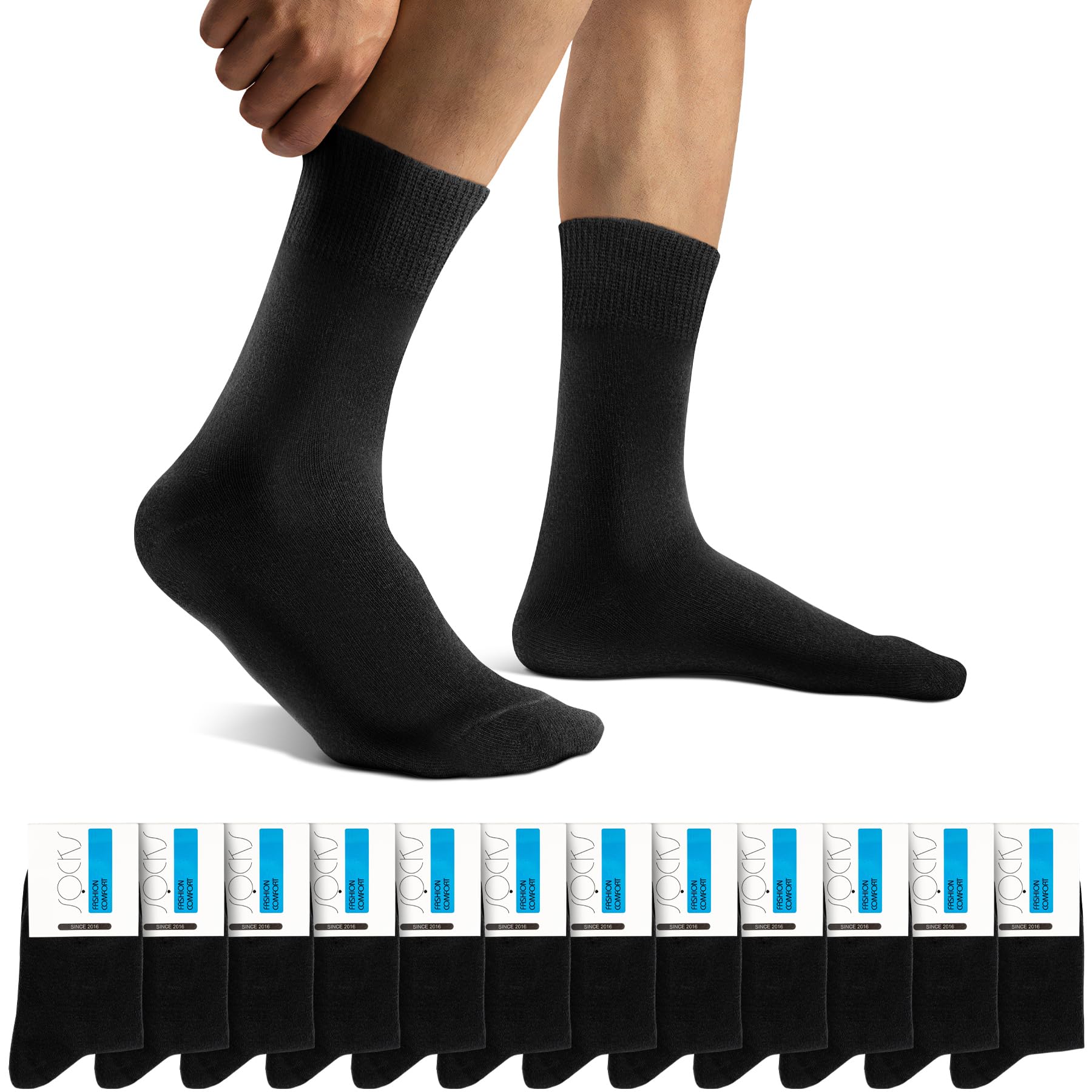 Falechay Herren Socken 12 Paar Sportsocken Classic Schwarz Atmungsaktive Baumwolle