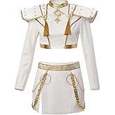 DAZCOS White Golden Cosplay Costume for Women Full Set Dance Outfit Jacket Shirt Skirt for Halloween
