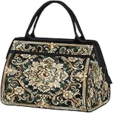 Duffel Bags for Women Men, Travel Duffel Bag with Trolley Sleeve, Waterproof Sports Weekender Overnight Carry On Tote Bag for Gym Travel Sport, Tile Flowers Ornament