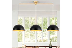 Ymlii Farmhouse Pendant Lights, 3-Light Black and Gold Dome Pendant Light Fixtures,Industrial Kitchen Island Lighting for Dining Room Bar, E26 Base