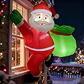 4FT Christmas Inflatable Santa Claus Outdoor Decorations Built-in Bright LEDs, Xmas Santa Carrying Present Sack, for Window Wall Roof Yard Garden Lawn Home Party