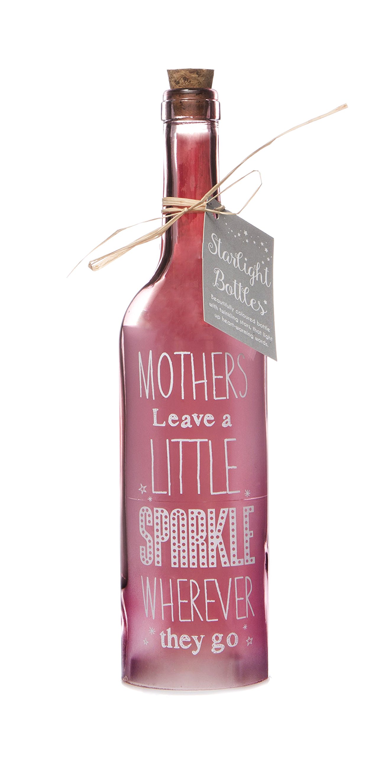 Boxer Gifts SB1111 Light-Up LED 'Mums Leave a Little Sparkle' Glass Starlight Bottle | Decorative Homeware Gift Perfect For Birthday, Christmas Or Mother's Day , Light Pink , 6.70 x 6.70 x 29.50 cm