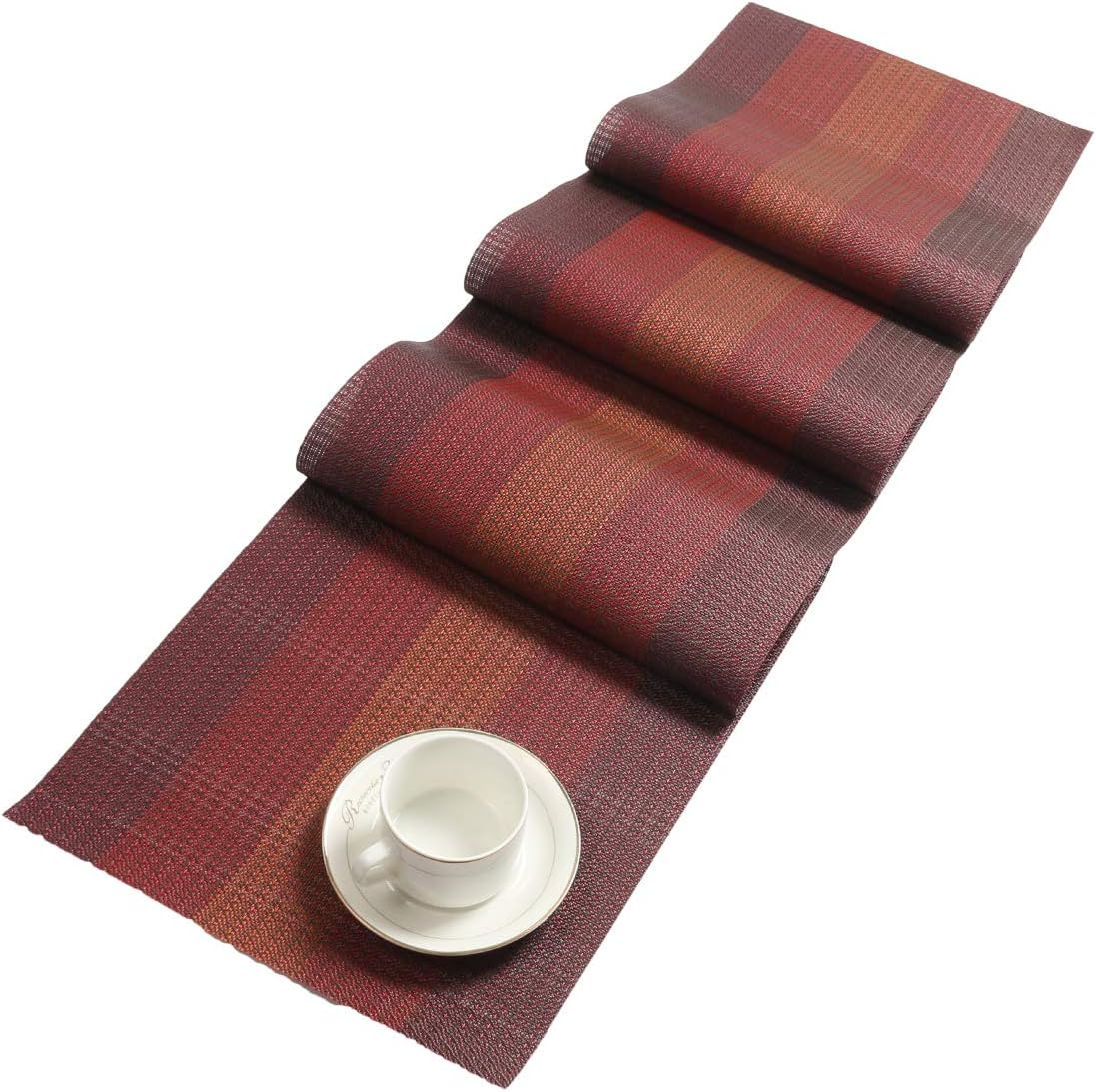 Pauwer Placemats with Table Runner Set Heat Resistant Washable Woven Vinyl Placemats Set of 6 and Runner for Dining Table Wipe Clean: Home & Kitchen