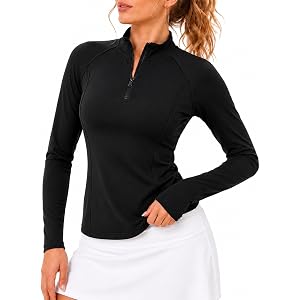 Avanova Women Half Zip Workout Top Athletic Golf Shirts | Quarter Zip Golf Top, Long Sleeve, Collared Neck, Slim Fit Pullover