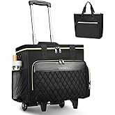 Ytonet Rolling Teacher Bag, 15.6 Inch Rolling Laptop Bag with Detachable Dolly & File Teacher Tote, Large Roller Briefcase for Women Teaching Office Work Craft Nurse, Black