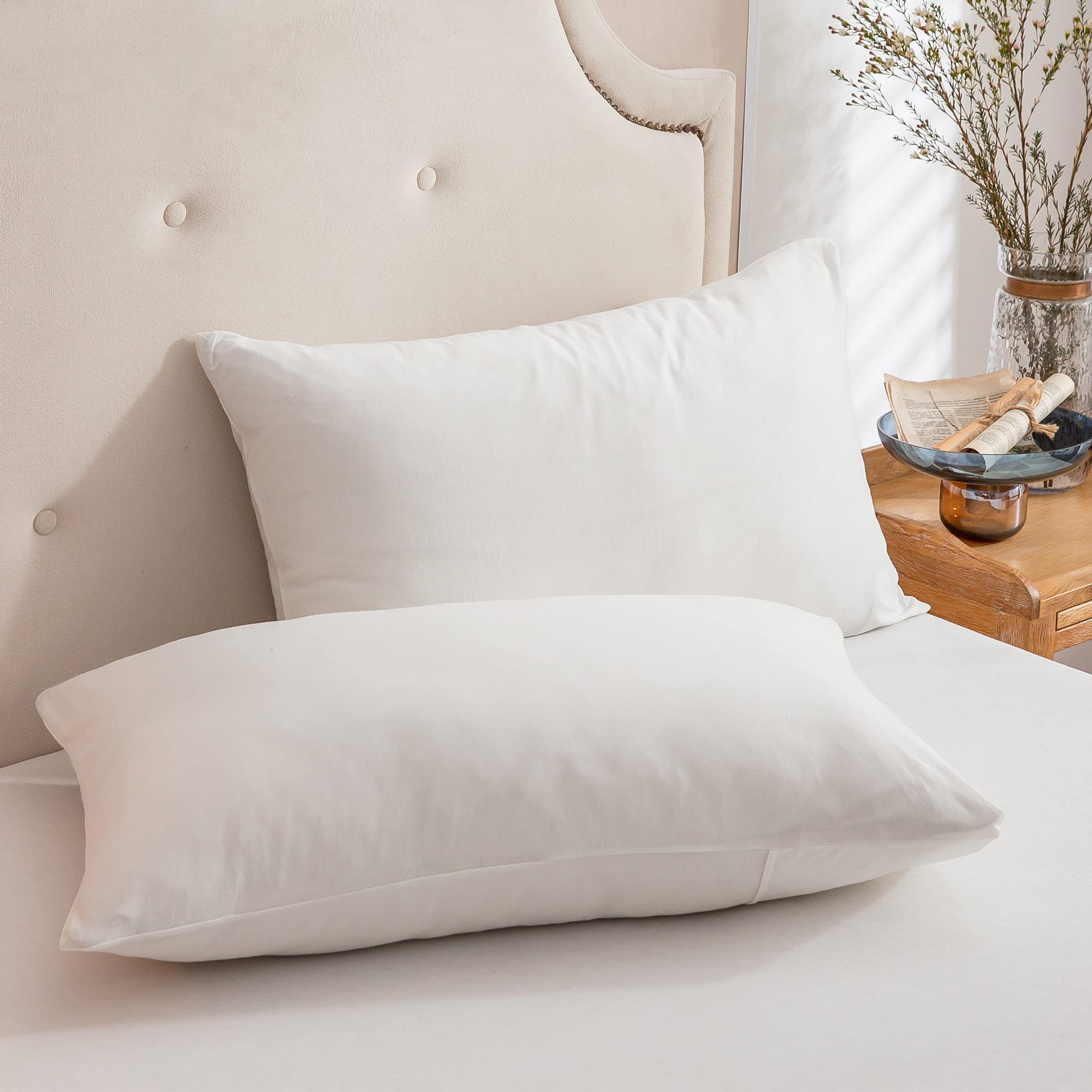 Photo 1 of PURE ERA Jersey Knit Pillowcases 100% T-Shirt Cotton Super Soft Comfy Breathable, Set of 2, Standard 20" x 36", Solid Off White