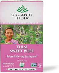 Organic India Tulsi Sweet Rose Herbal Tea - 18 Infusion Bags, 1 Pack | Holy Basil, Stress Relieving, Immune Support, Adaptoge