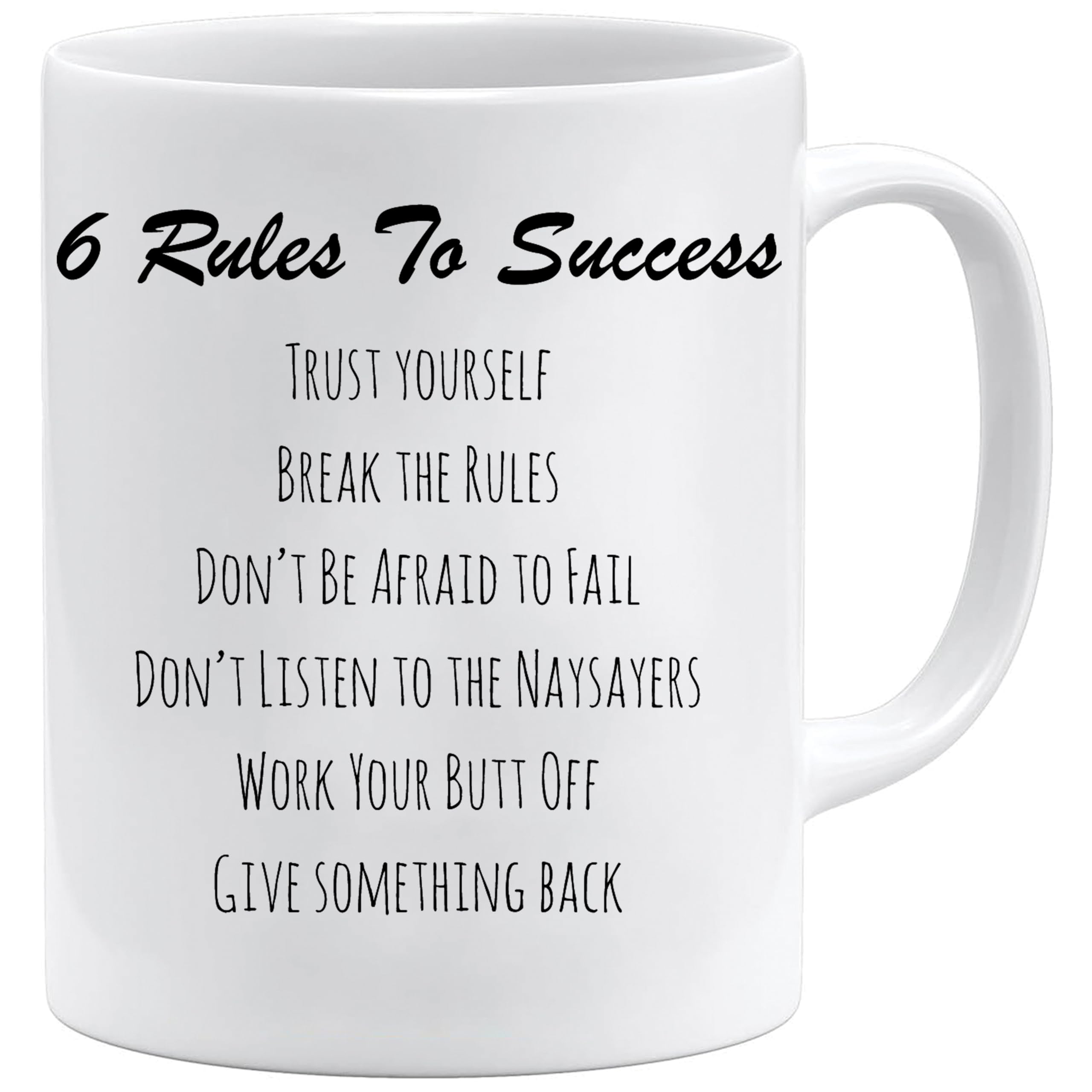 Motivation Mug – 6 Rules to Success Coffee Cup – Inspirational Quote Ceramic Mug for Office Work Desk Gift